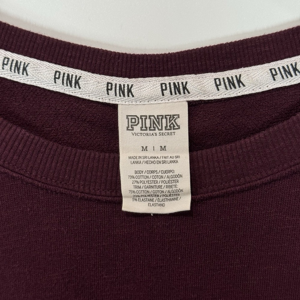 Victoria's Secret PINK Campus Tee Womens M Burgundy‎ Spirit Jersey Oversized Dog - Picture 5 of 10